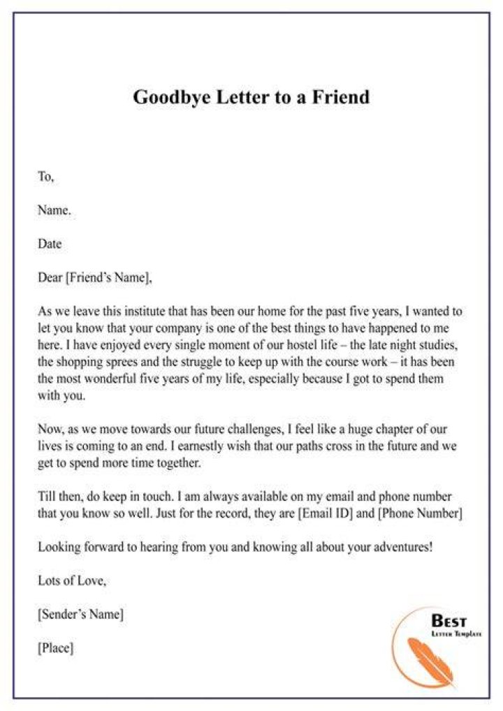 How do you write a goodbye letter to someone who is moving?