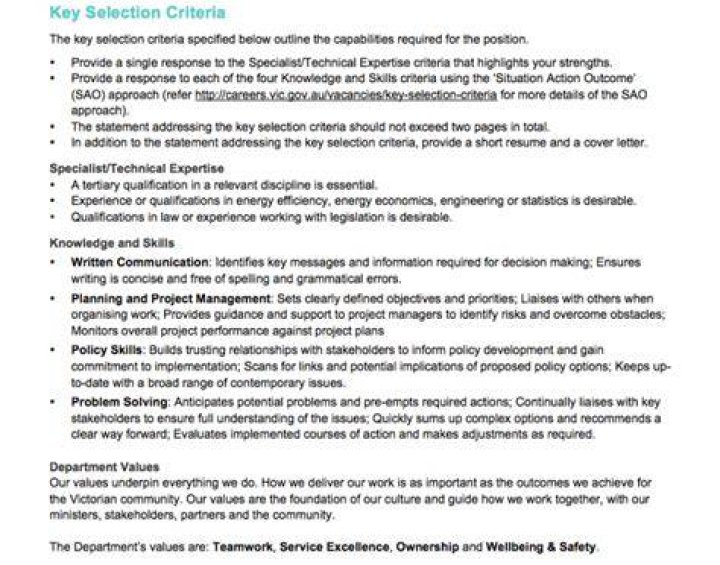 How long should key selection criteria be?